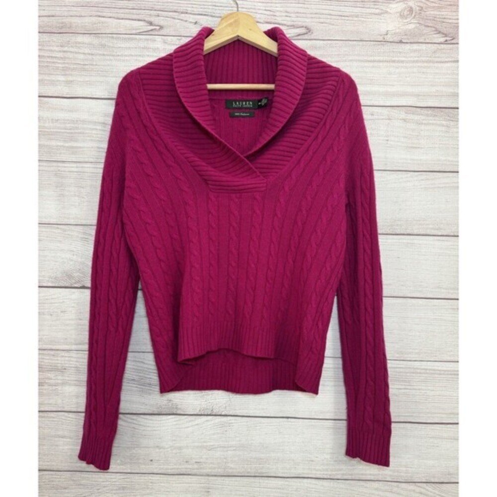 Ralph Lauren  100% Cashmere Crossover V-Neck SWEATER FUCHSIA  SIZE M -PETITE